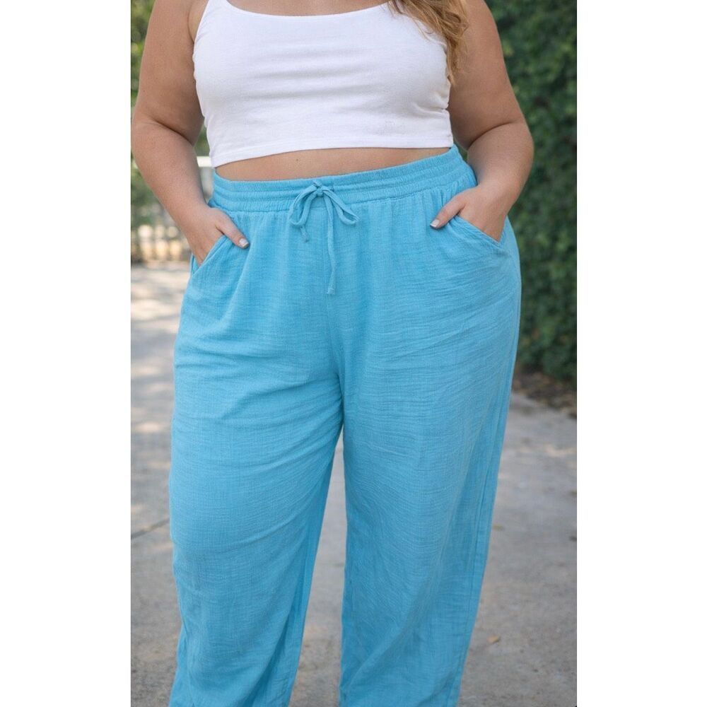 JM Collection wide leg beach long pants plus size 2XL blue NWT